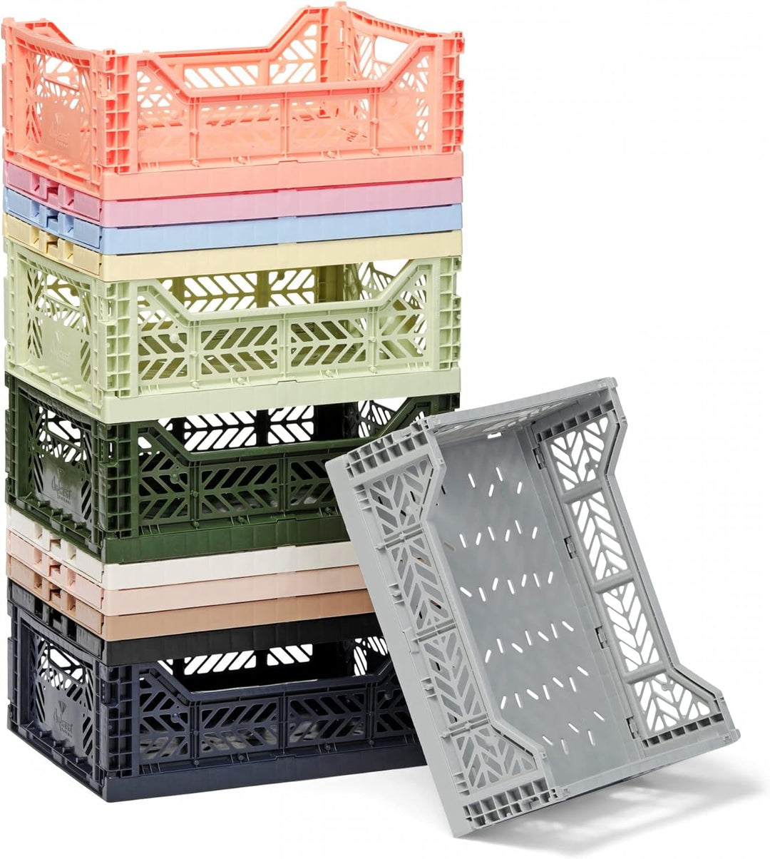 AYKASA Klappkiste, stabile Faltkiste aus Kunststoff, stapelbar, Almond Green, Midi (40x30x14cm) Almo