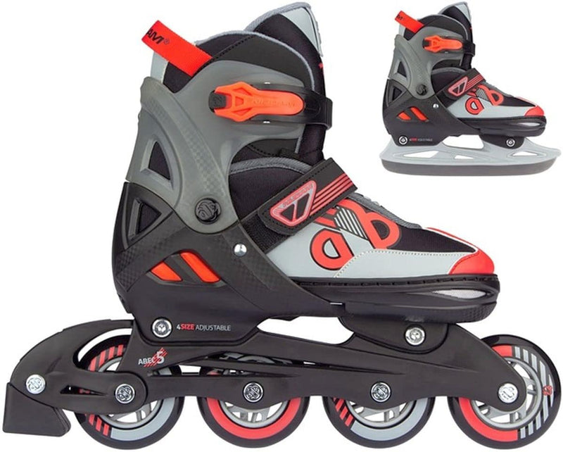 Nijdam Unisex-Youth Red Raider Skates Combo Adjustable 29-32 Black/Red/Grey, 29-32 Black/Red/Grey