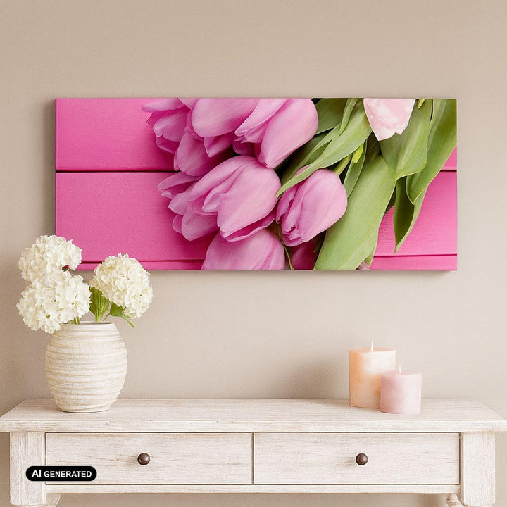 Wandbilder Dekoration Wohnzimmer Tulpen Blumenstrauss Garten Panorama Bilder auf Leinwand 120x50cm L
