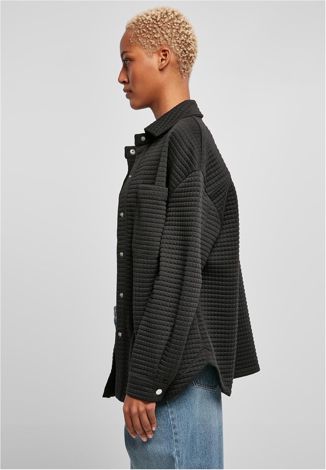 Urban Classics Damen Ladies Quilted Sweat Overshirt Strickjacke M Schwarz, M Schwarz