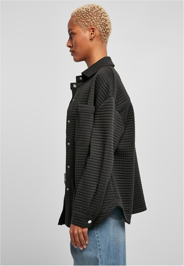 Urban Classics Damen Ladies Quilted Sweat Overshirt Strickjacke M Schwarz, M Schwarz