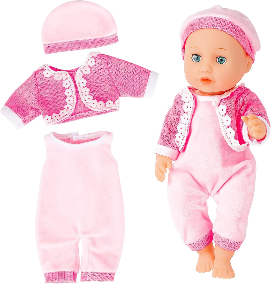 deAO Kleidung Outfits für Baby Puppen 36 cm 14inch, 7 Stück Puppenkleidung mit Set aus Kleid Hose Ba