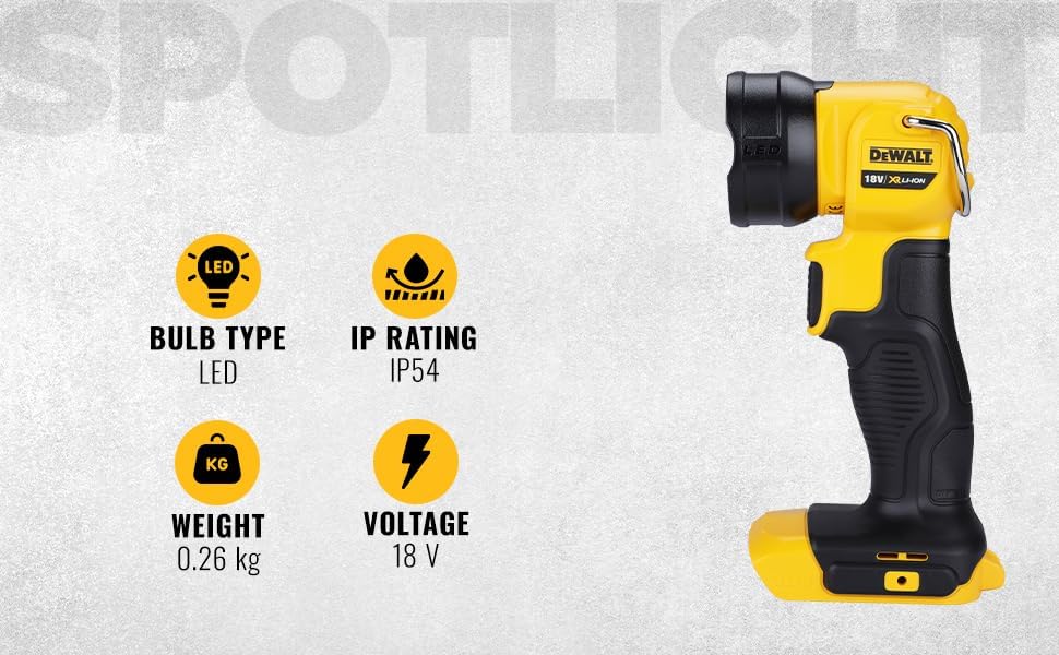 Dewalt 18 Volt Akku-LED-Leuchte DCL040 (für alle 18 Volt XR und XR Flexvolt Akkus, 90° vertikal schw