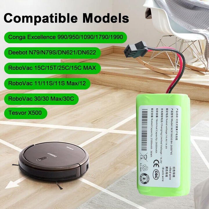 14,4 V 2600 mAh Ersatzakku für Ecovacs Deebot N79 N79S DN622, Li-Ionen-Akku kompatibel mit Tesvor 50