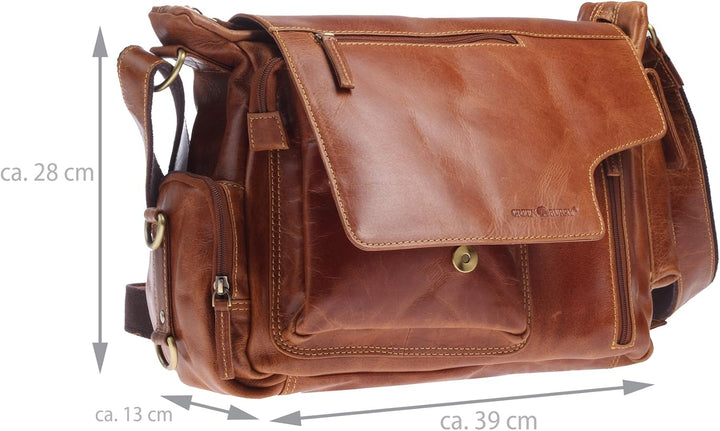 Greenburry Expedition Leder-Handtasche Ledertasche Umhängetasche - Echt Leder-Überschlagtasche - 39x
