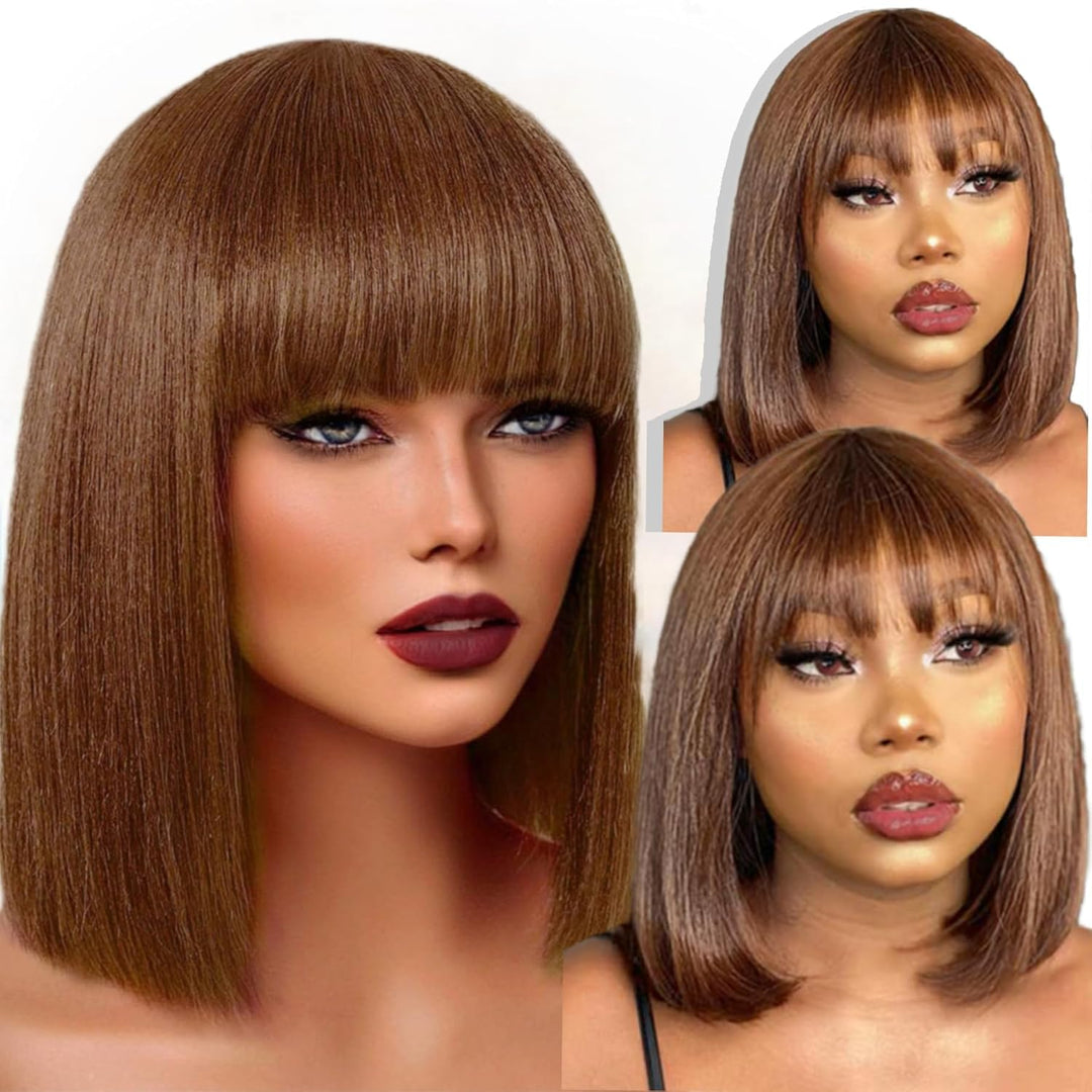 Brown Bob Wig Human Hair Echthaar Perücke None Lace Front Wig Bone Straight Human Hair Wig High Ligh