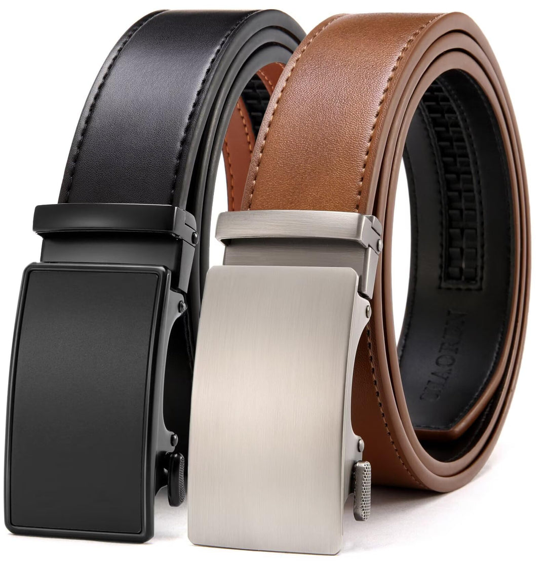 CHAOREN Gürtel Herren 2er-Pack, 35mm Automatik Ledergürtel mit Ratsche - Passgenau Zuschneidbar, Ide