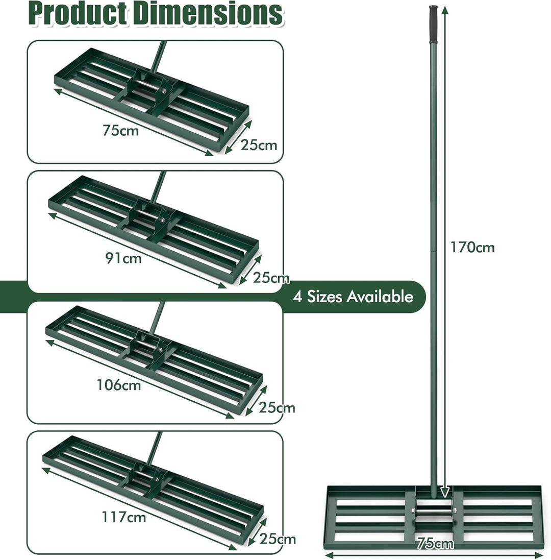 HOMASIS Rasen Nivellierrechen, Metall Rasenrakel mit 170cm ergonomischem Stiel & Griff, Rasenrechen