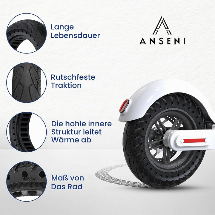 ANSENI Vollreifen 10X2,5 Ersatzreifen für Segway Ninebot G30 Max,G30/ G30E/G30LP,60/70-6.5 Solide Re