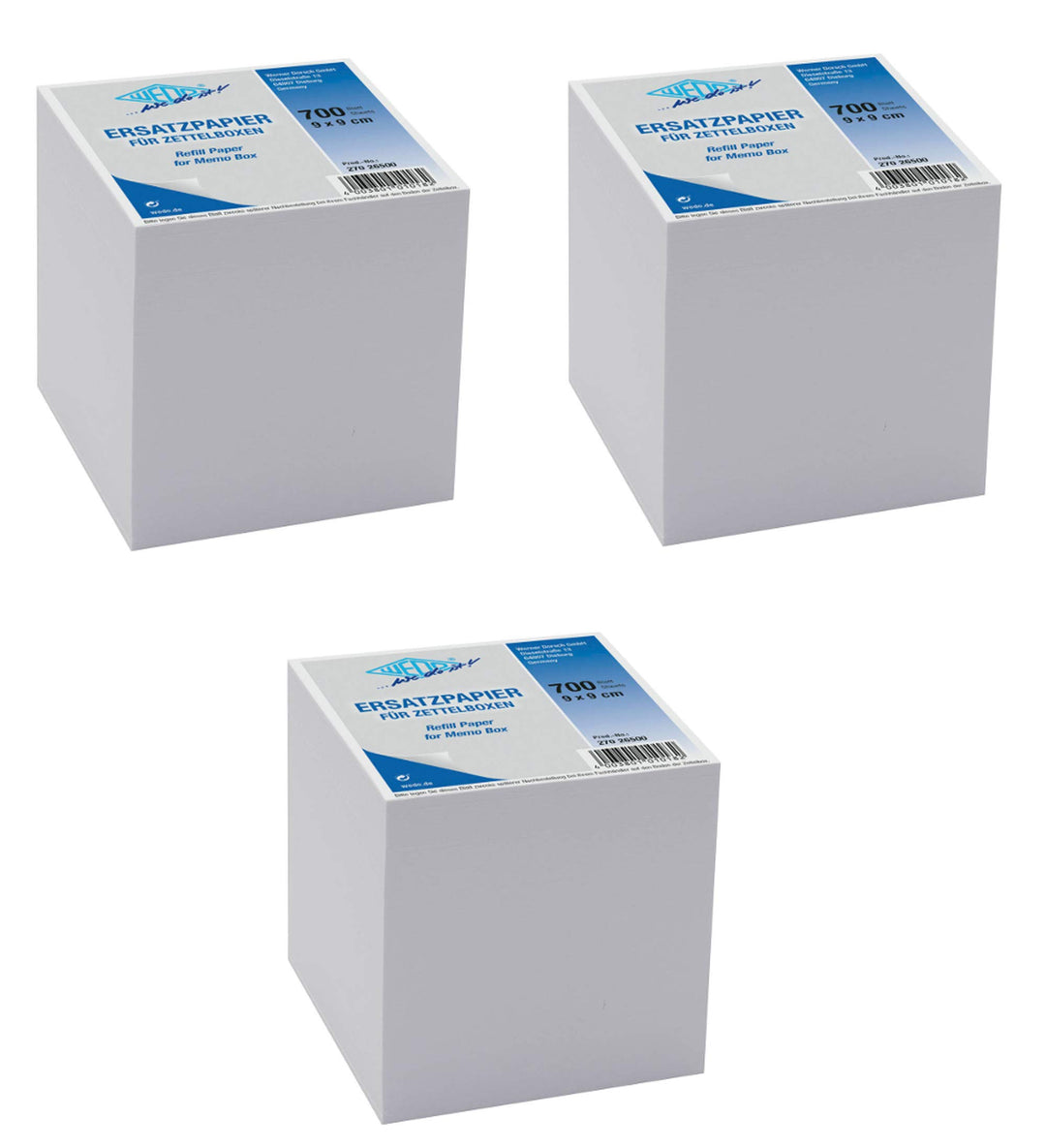 Wedo 27026500 Ersatzpapier (für Zettelbox, holzfrei, 9 x 9 cm, 700 Blatt) (3, weiss)