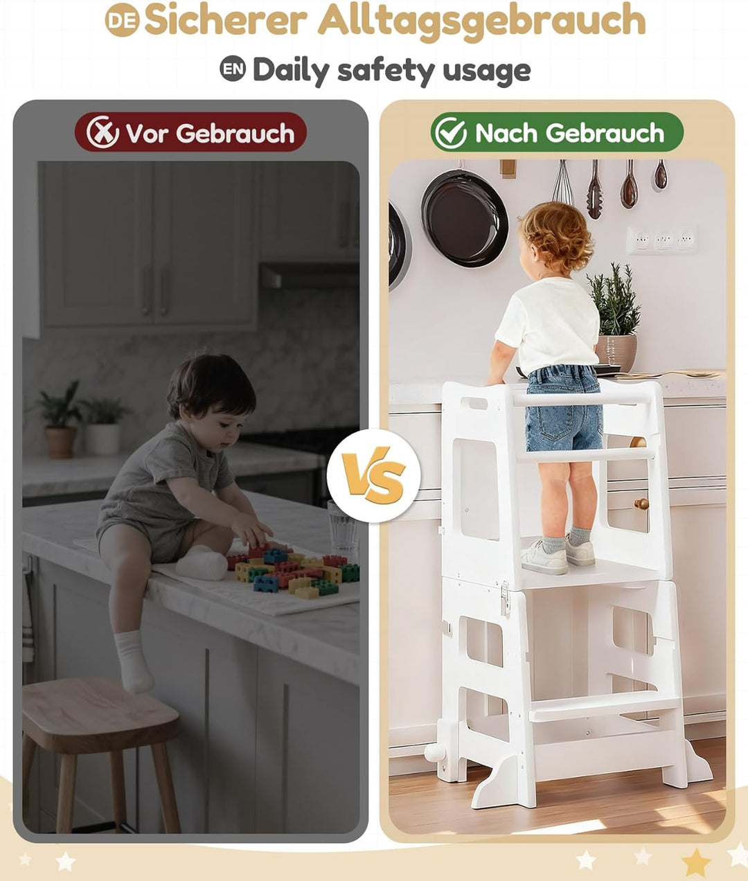 Yorbay 3 in 1 Lernturm ab 1 Jahr: Montessori Lernturm mit Tafel - Learning Tower für Kinder mit Sich