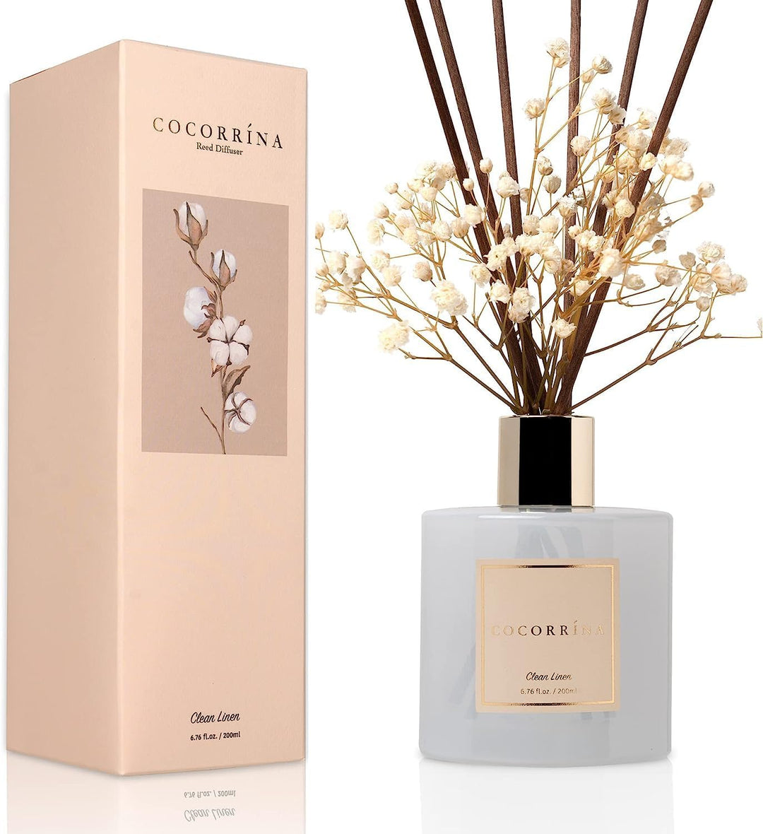 COCORRÍNA Raumduft Reed Diffuser mit 8 Duftstäbchen 200ml- Sauberes Leinen, Natürlich, Langanhaltend