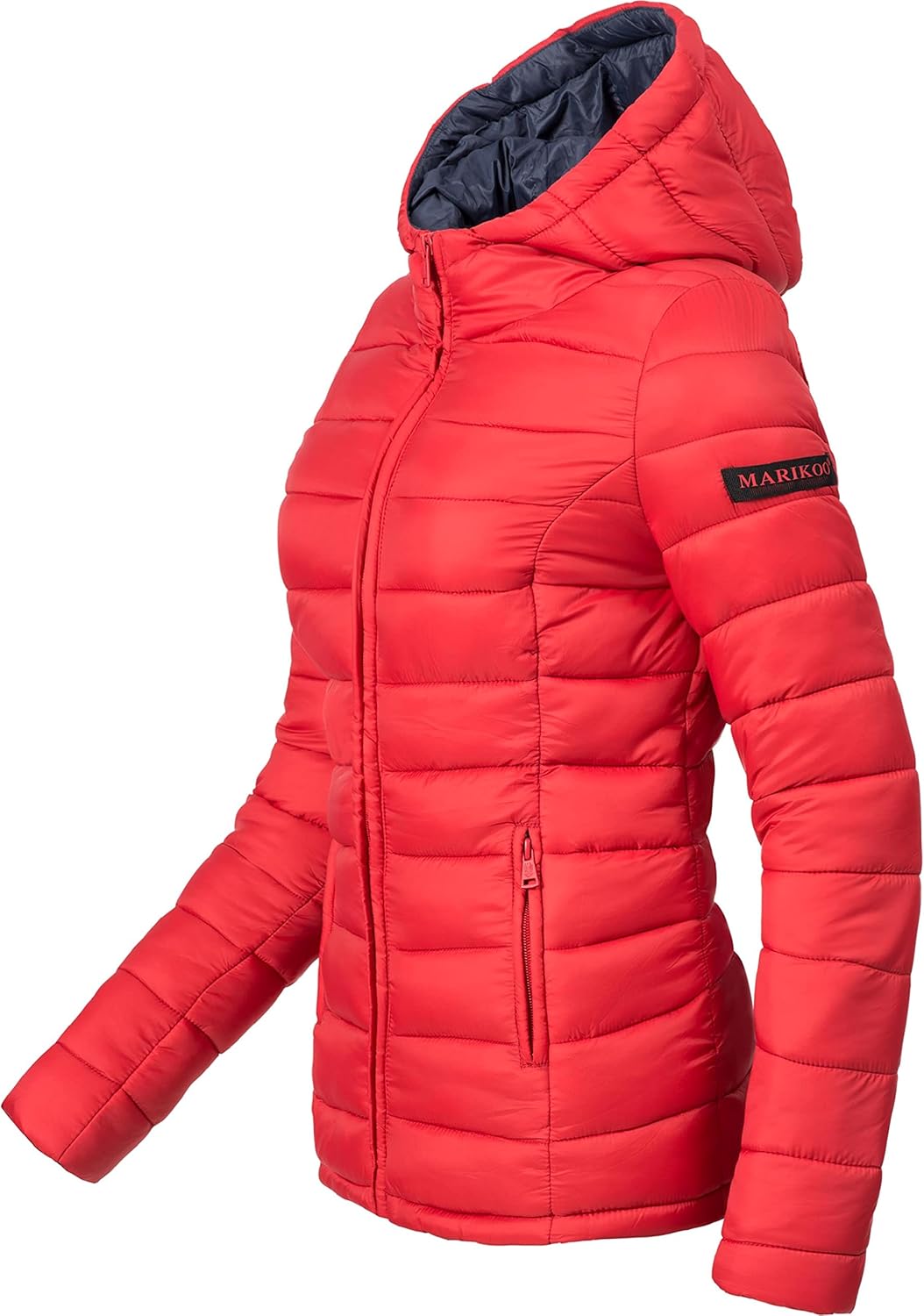 MARIKOO Damen Übergangsjacke leichte Steppjacke kurz mit Kapuze Lucy XS-3XL XS Rot, XS Rot