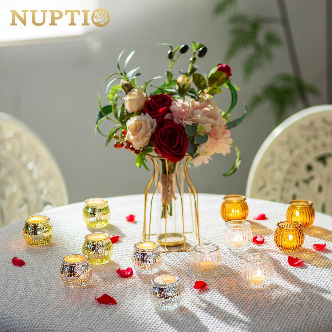 NUPTIO Glas Teelichtgläser Teelichthalter Teelichtglas: 12 Stück Silber Teelichter Halter Set Geripp
