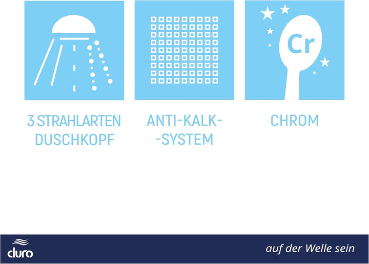DURO Handbrause Blanco, Verchromter Duschkopf für die Heimische Dusche, zum Wohlfühlen, Integriertes