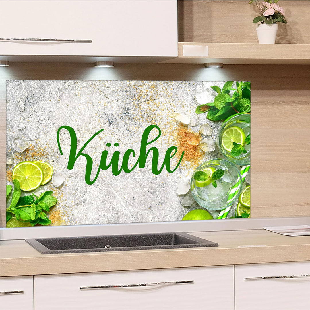 GRAZDesign Spritzschutz Küchenrückwand Glas Küche für Herd & Küchenspüle, Grau mit Grün - Glasplatte