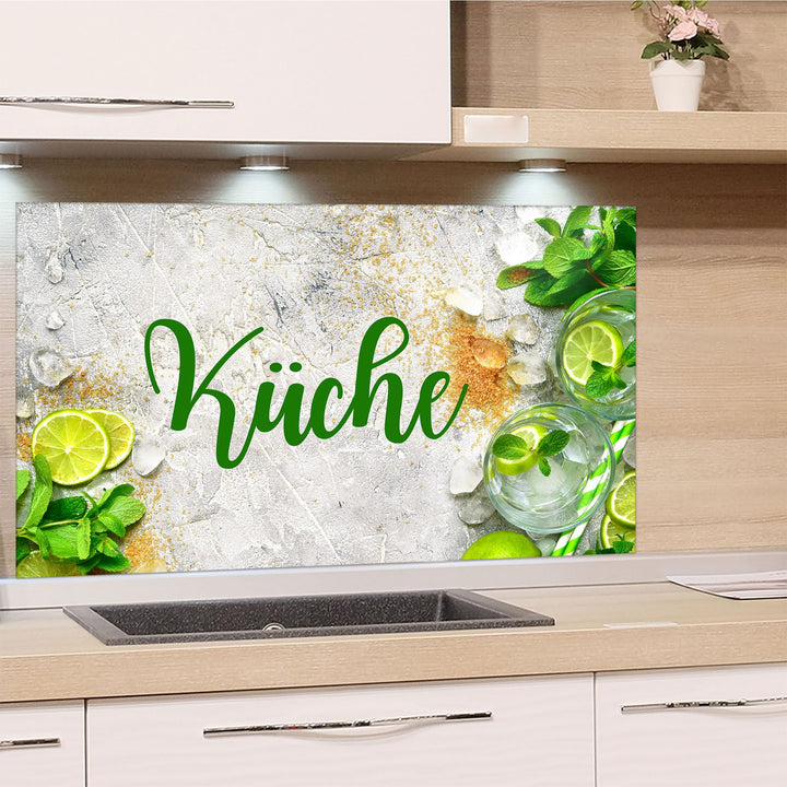 GRAZDesign Spritzschutz Küchenrückwand Glas Küche für Herd & Küchenspüle, Grau mit Grün - Glasplatte