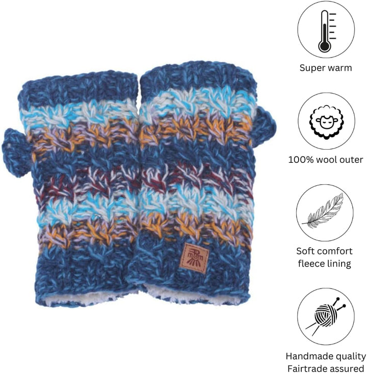 Handwärmer für Damen, Wolle, Sherpa-Fleece, handgestrickt, mehrfarbig, Einheitsgrösse, handgefertigt