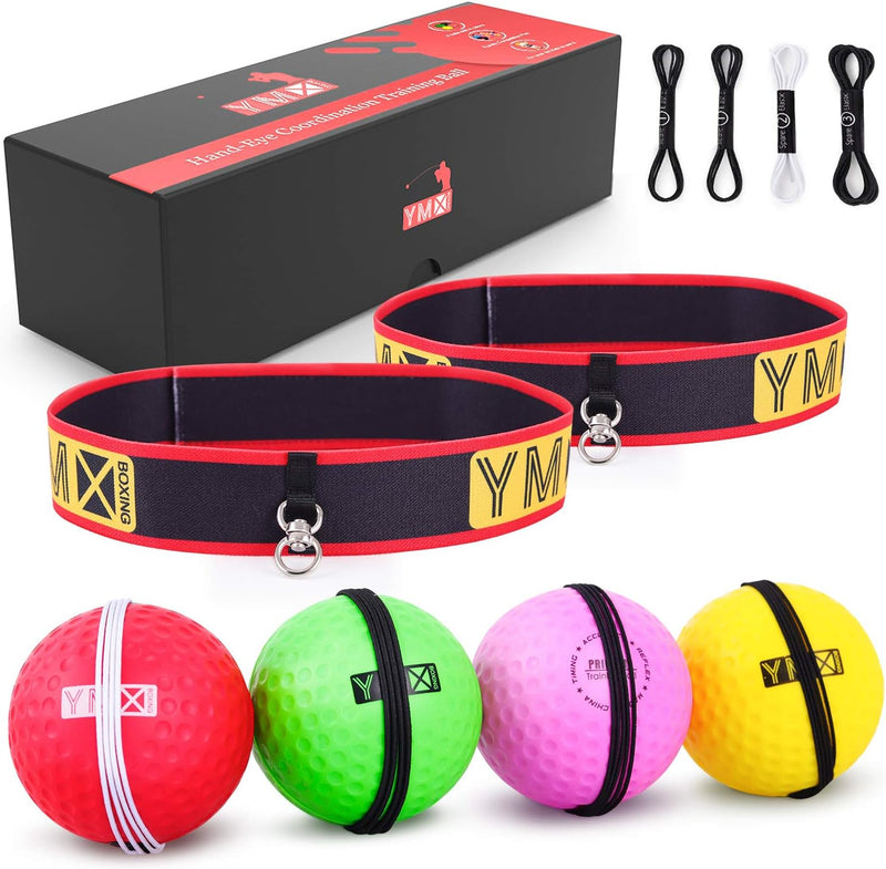 YMX BOXING Reflexball - 4 Bälle + 2 Stirnbänder, ideal für das Training von Reflex, Reaktion und Aug