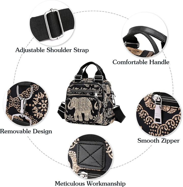 PORRASSO Damen Umhängetasche Kleiner Rucksack Casual Schultertasche Multi Tasche Nylon Handtasche Ru