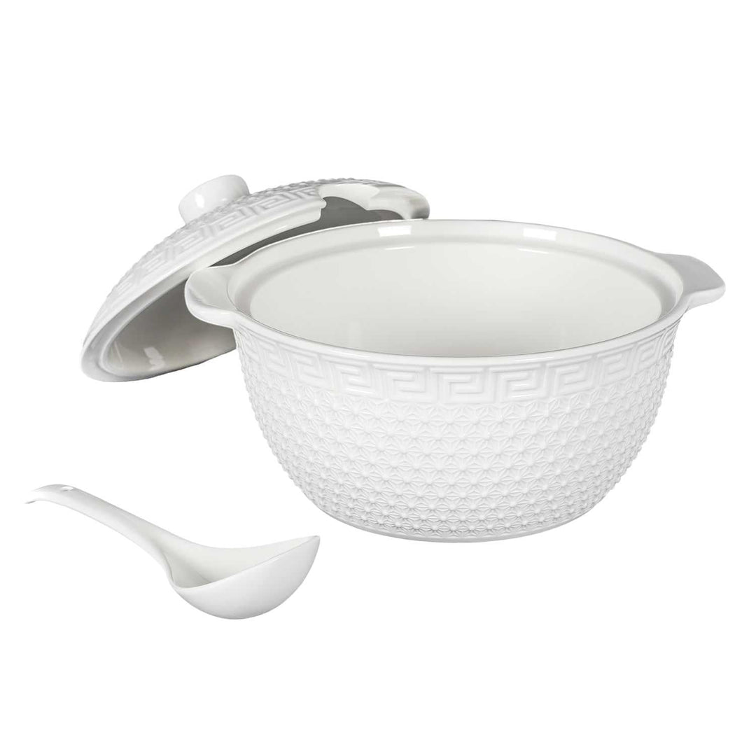 Home Deco Factory, KA0279, 9-Piece Porcelain Soup Service, 27L Tureen, Ladle and 6 Bowls, Clean and