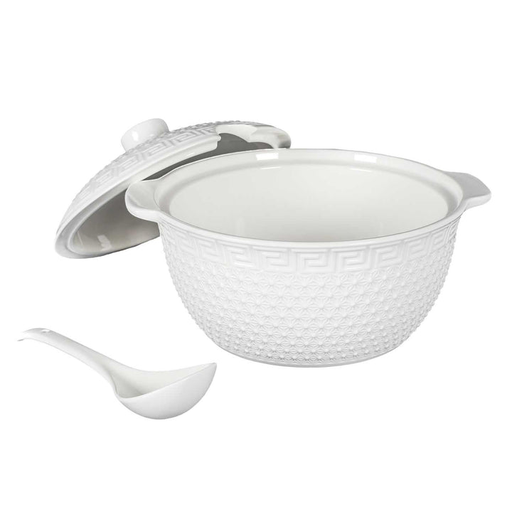 Home Deco Factory, KA0279, 9-Piece Porcelain Soup Service, 27L Tureen, Ladle and 6 Bowls, Clean and
