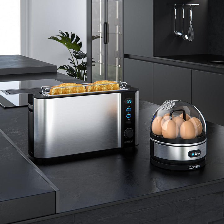 Arendo - SET Toaster FRUKOST mit Eierkocher SEVENCOOK Edelstahl Silber, Toaster 2 Scheiben LED-Displ