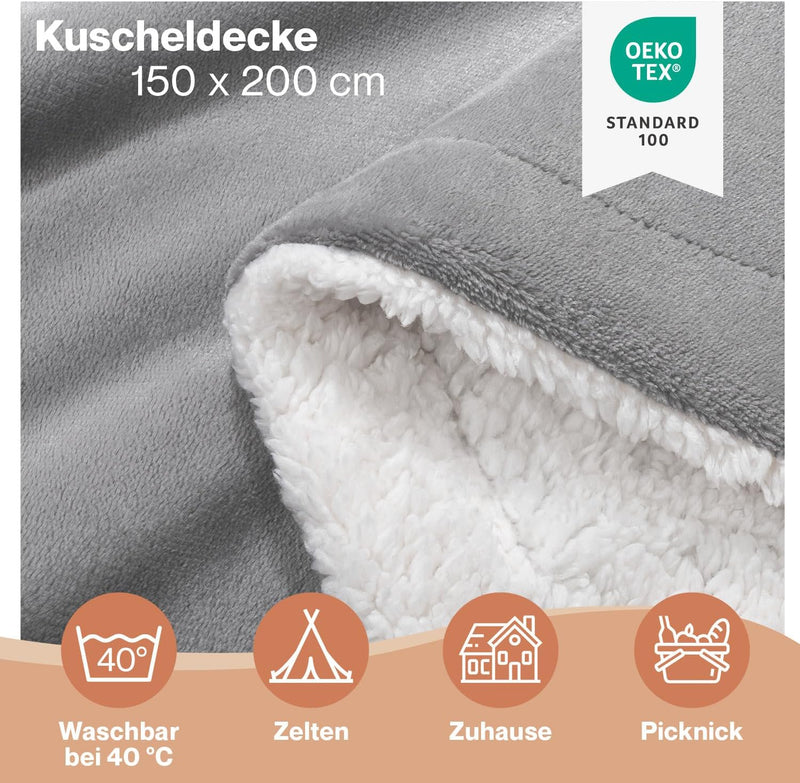 Blumtal Premium Sherpa Kuscheldecke 150 x 200 cm - warme Decke Oeko-TEX® zertifizierte Dicke Sofadec