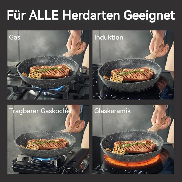 JEETEE Bratpfanne 24 cm Antihaft Induktion, Aluminium-Pfanne mit Antihaftbeschichtung für alle Herda
