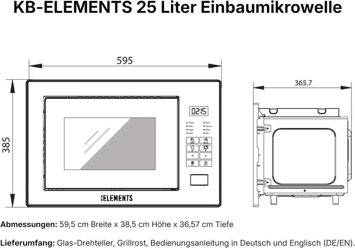 Einbaumikrowelle 60 cm | Einbau Mikrowelle 25 Liter | Full Touch | 1200W Grill | Glasrahmen | Edelst
