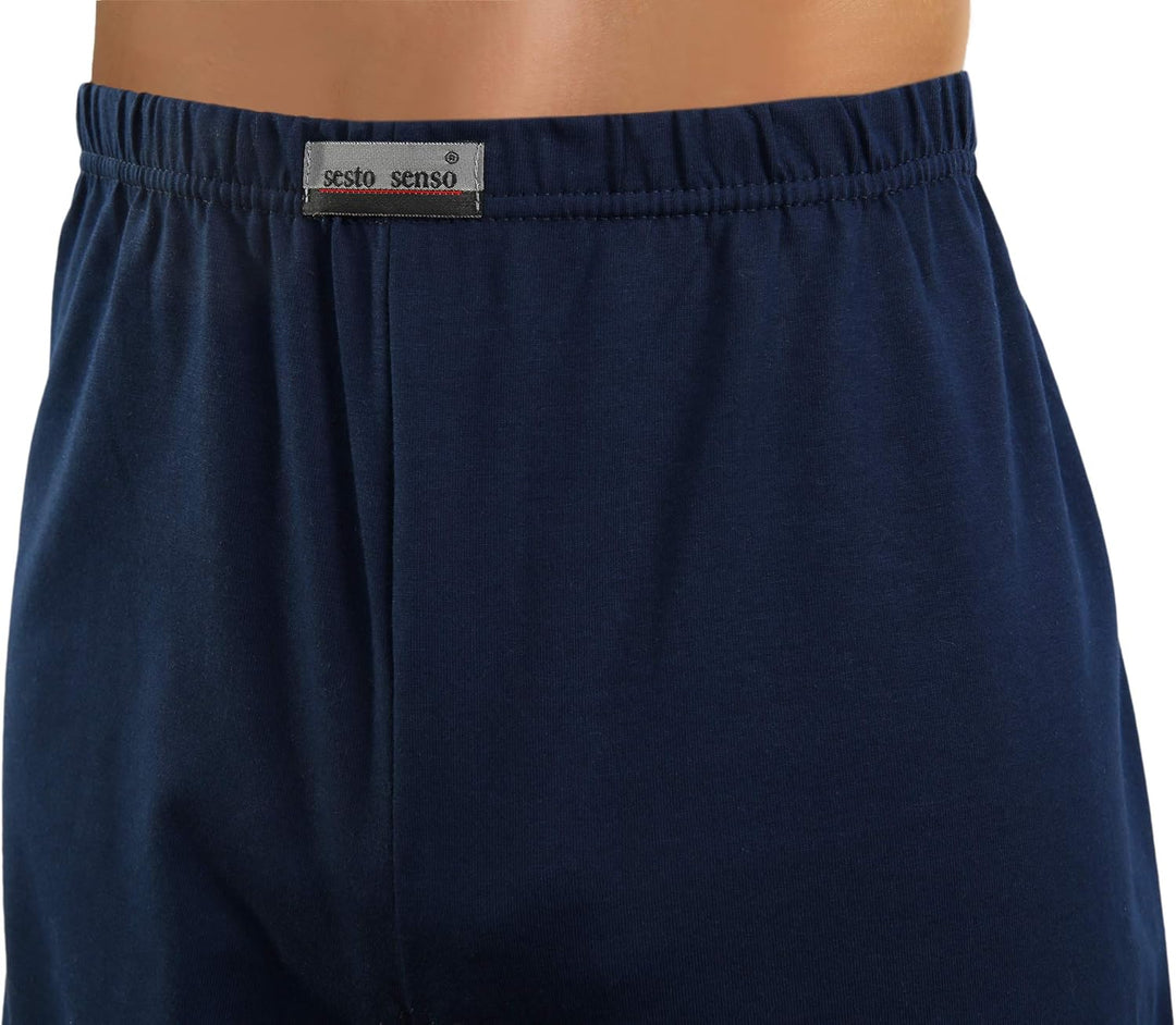 sesto senso Herren Pyjama mit Knopfleiste Lang Baumwolle Schlafanzug Knöpfen L T-shirt - Muster Brau