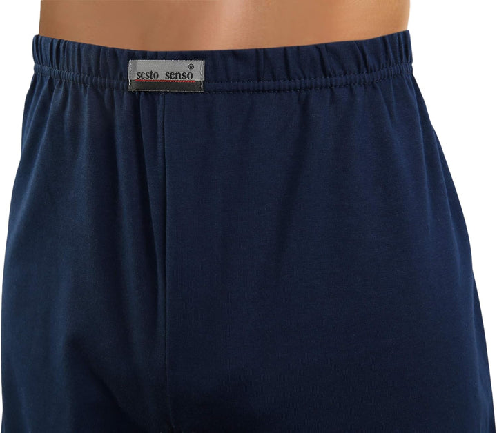 sesto senso Herren Pyjama mit Knopfleiste Lang Baumwolle Schlafanzug Knöpfen L T-shirt - Muster Brau