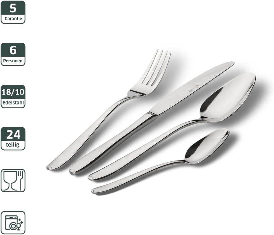 PW Paul Wirths CULTURA 44 Besteck Set für 6 Personen | Essbesteck 24-teilig | Edelstahl rostfrei, po