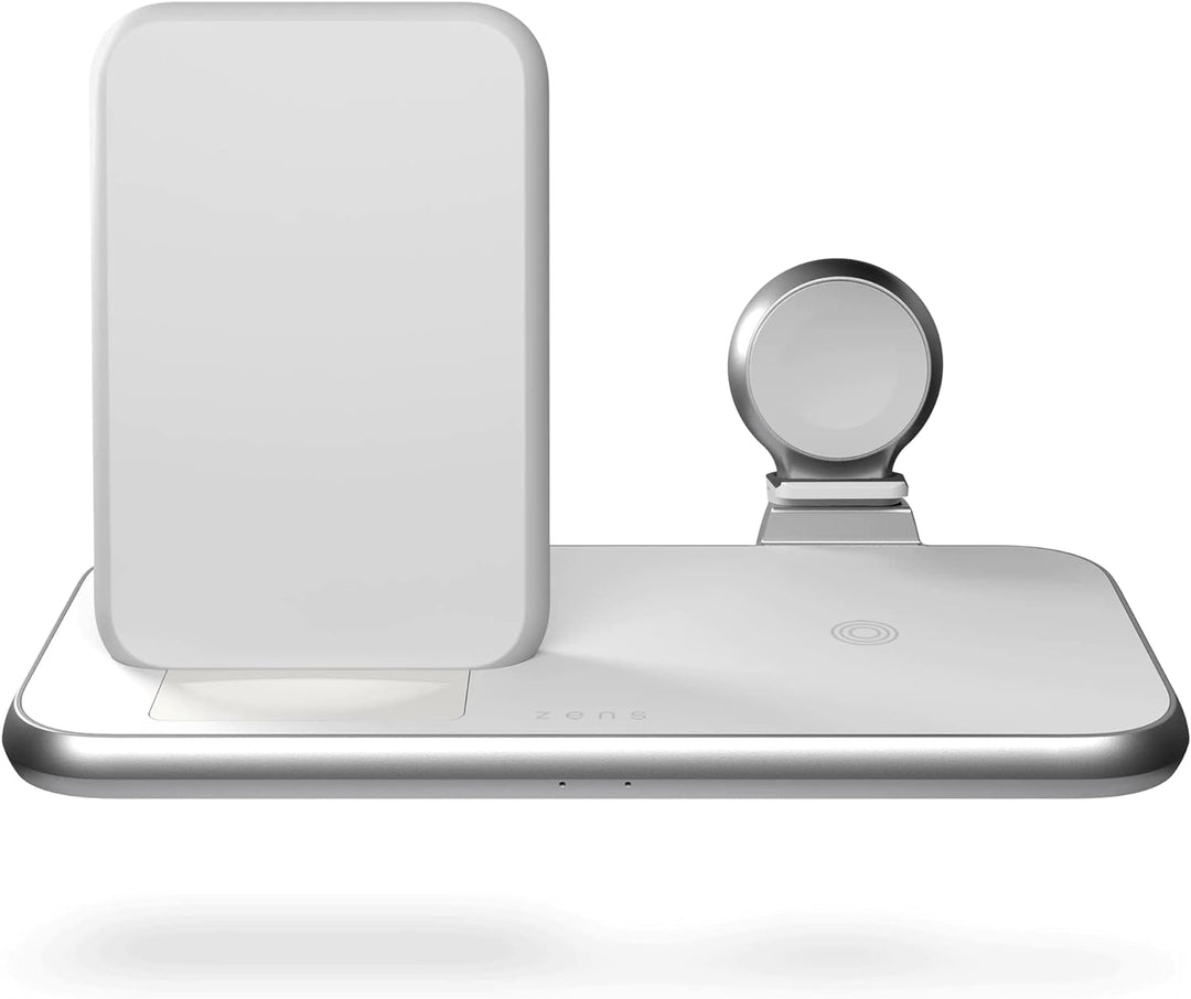 ZENS Stand+Watch 2x10W Aluminium 4in1 kabelloses Ladegerät (Apple & Samsung Fast Charging, Qi/MFi-Ze