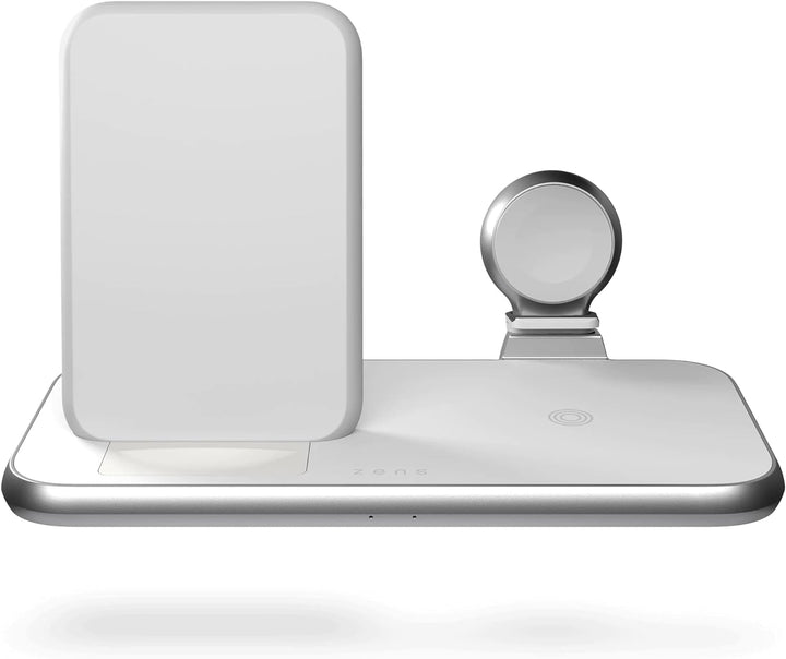 ZENS Stand+Watch 2x10W Aluminium 4in1 kabelloses Ladegerät (Apple & Samsung Fast Charging, Qi/MFi-Ze