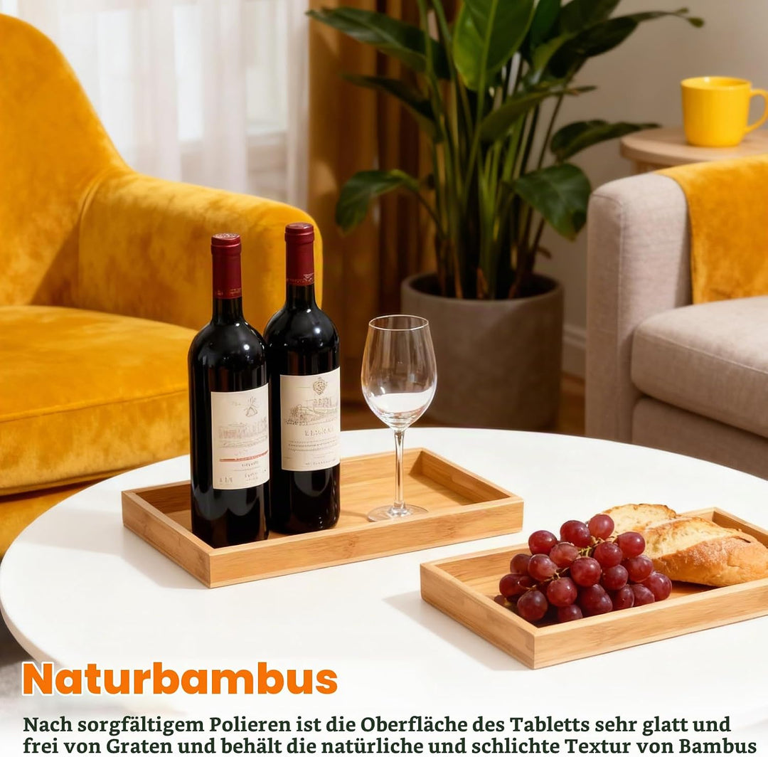 3 Stück Bambus Serviertablett, Rechteckig Holztablett 29×11×3cm Badezimmer Tablett Kosmetik Holz Tab