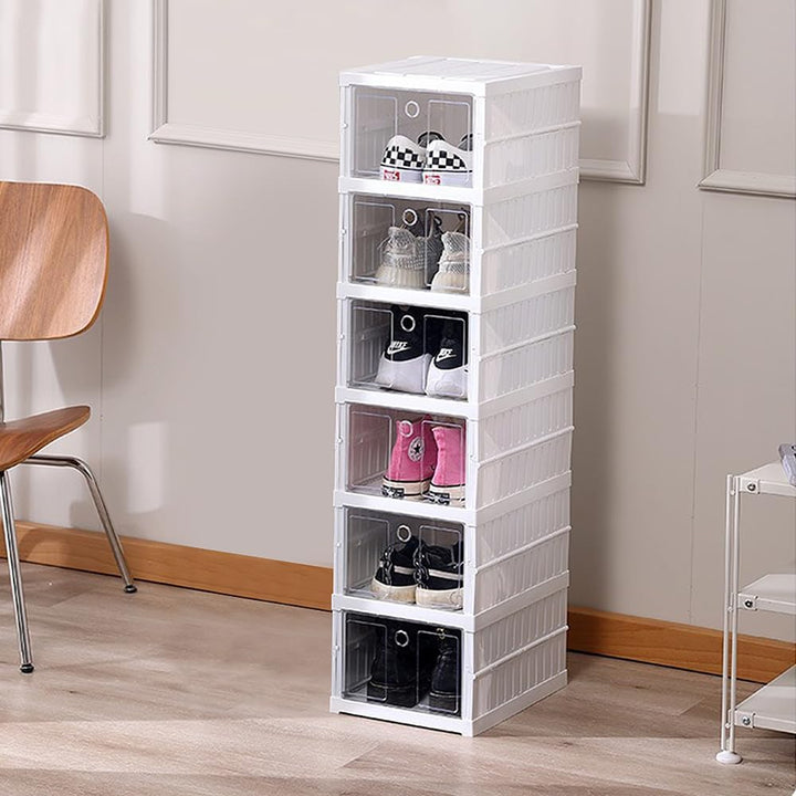 OHMG Schuh Aufbewahrungs Organisator,Stapelbar Zusammenklappbare Kunststoff Schuhkartons mit Klarem