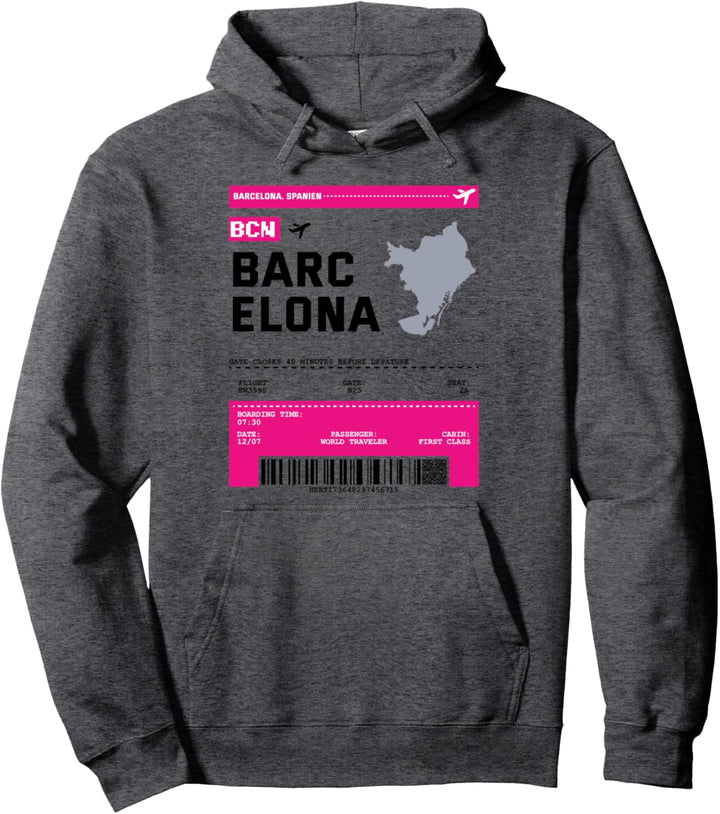 Bordkarte Flugticket BCN Barcelona Flughafen Passagier Flug Pullover Hoodie