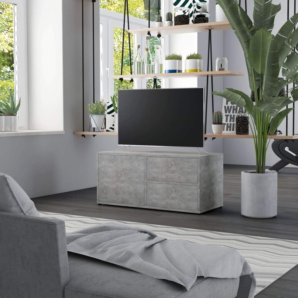 homiuse TV Board Betongrau 80x34x36 cm Holzwerkstoff Fernsehschrank Fernsehtisch TV Lowboard TV Komm