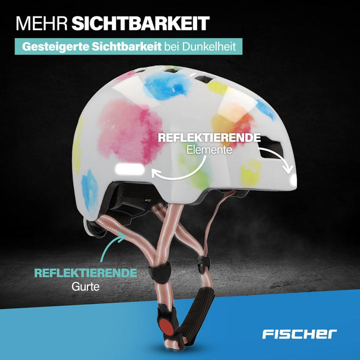FISCHER BMX Kinder-Helm, Fahrradhelm, Radhelm, Dirt Bike Helm Plus mit integriertem LED-Rücklicht XS