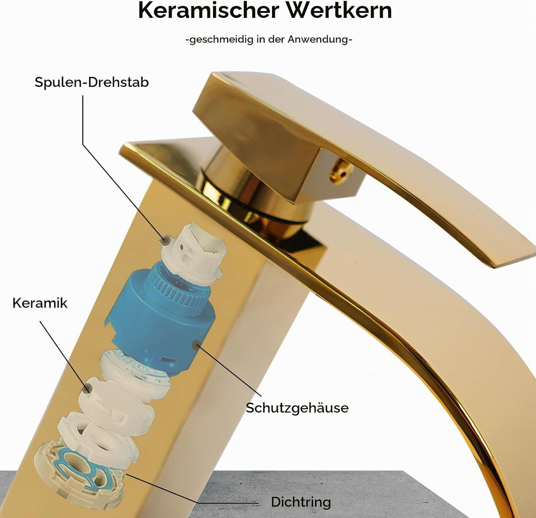 Wasserfall Wasserhahn aus Edelstahl Waschtischarmaturen Geräuschlose Wasserhahn Bad Einhebel Warmes