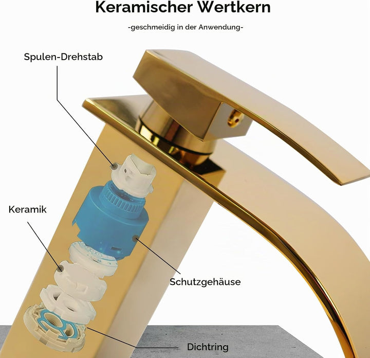 Wasserfall Wasserhahn aus Edelstahl Waschtischarmaturen Geräuschlose Wasserhahn Bad Einhebel Warmes