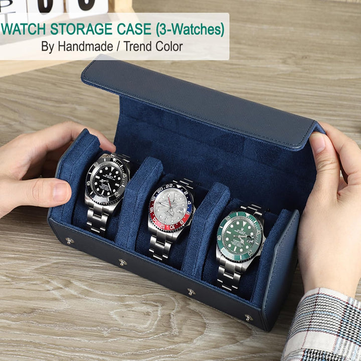 Hiram Uhrenrolle, echtes Leder, sechseckig, Uhrenetui für 3 Uhren, schützende Uhren-Aufbewahrungsbox