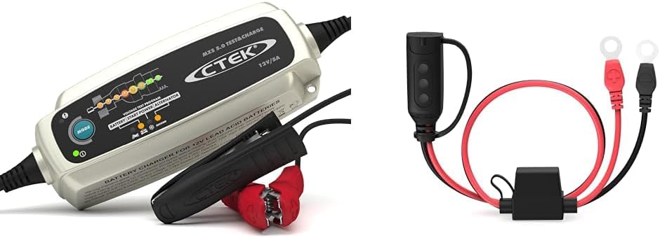 CTEK MXS 5.0 Test & Charge, Batterieladegerät 12V, Batteriepfleger & Indicator Eyelet M6, LED-Anzeig