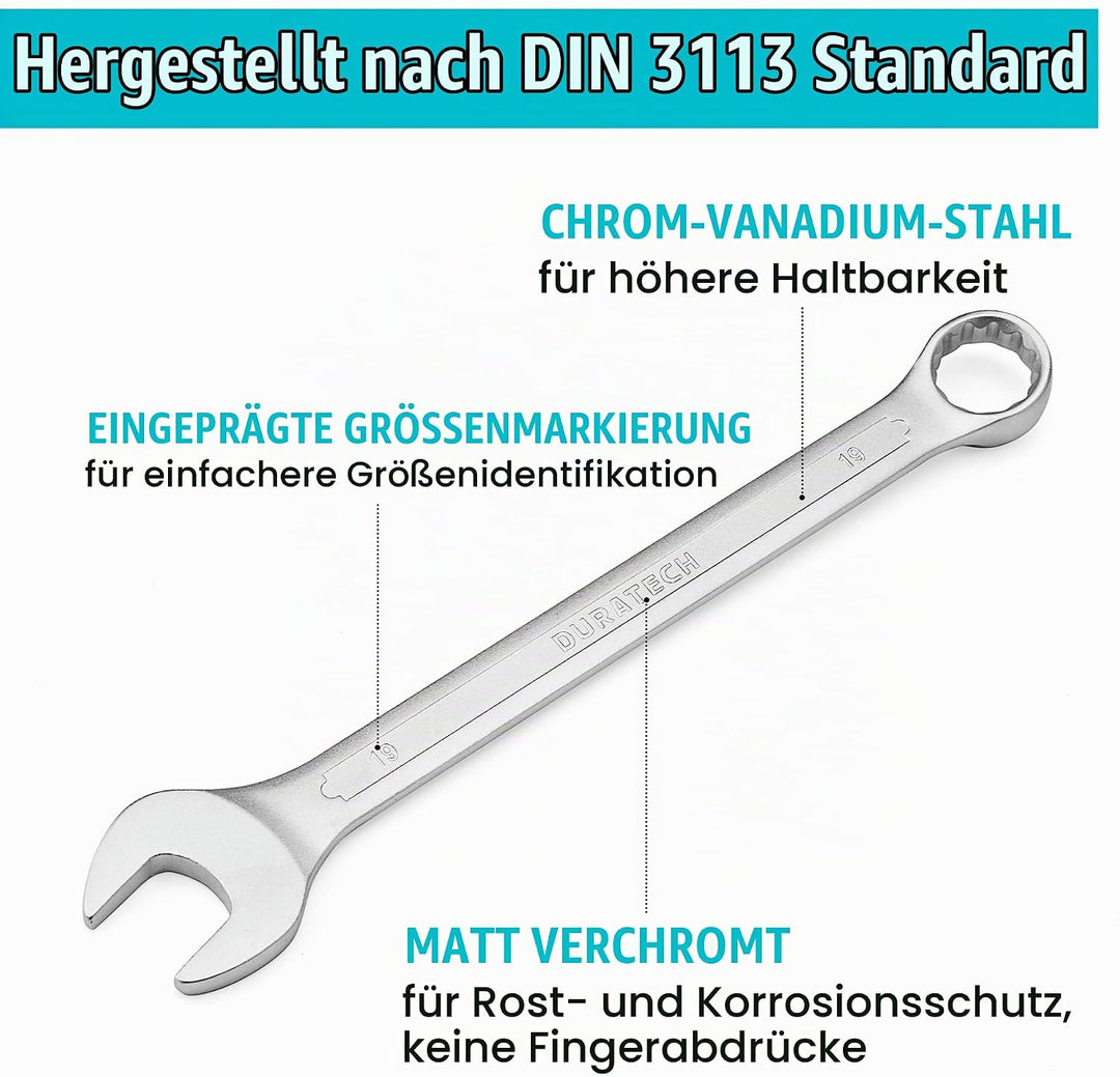 DURATECH Ringmaulschlüssel Set Gabelringschlüssel-Satz, 12-teilig Set, SW 6-22mm, DIN 3113, Chrom-Va