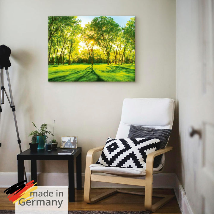 ARTland Leinwandbilder Wandbild Bild auf Leinwand 80x60 cm Natur Wald Sonne Landschaft Frühling Wies