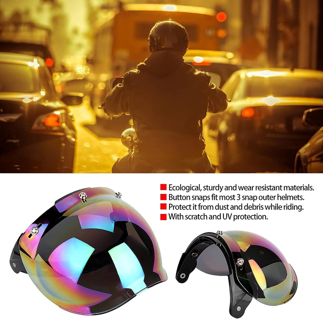 Qiilu Motorrad Helm Linse, Motorrad Retro 3-Snap Sonnenblende Schild Winddichte Helm Linse farbig