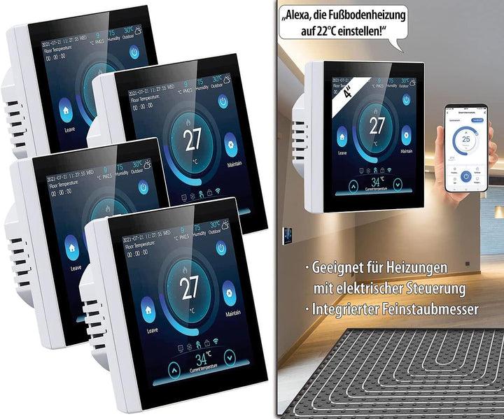 revolt Thermostat Fussboden: 4er-Set WLAN-Thermostate für Fussbodenheizungen, Touchdisplay (Fussbode
