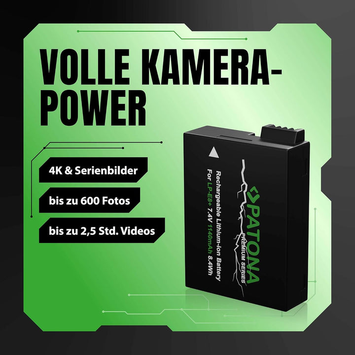 PATONA 2X Premium Akku Ersatz für Canon LP-E8 LP-E8+ Battery Pack 1140mAh | Ersatzakku für EOS 550D
