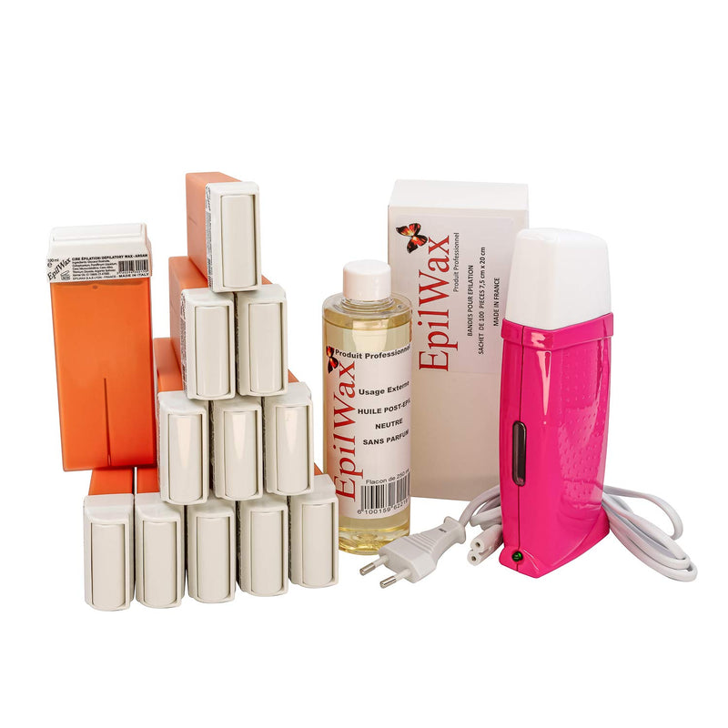 EpilWax Royal Enthaarungsset Komplett mit: Professionellem Wachswärmer,12 Roll-On Wachs 100 ml Argan